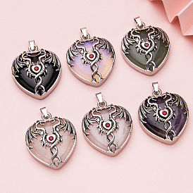 Природных драгоценных камней подвески, с фурнитурой из цинкового сплава, сердце с драконом