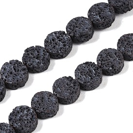 Frosted Natural Lava Rock Beads Strands, Flat Round