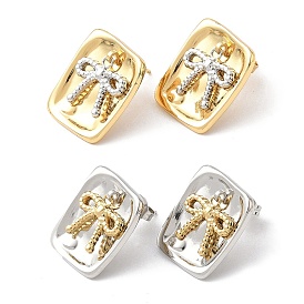 Двухцветные 304 серьги-гвоздики из нержавеющей стали, прямоугольник и бант, ионное покрытие (ip), долговечный