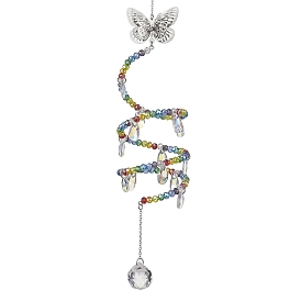 Butterfly Brass & 304 Stainless Steel Pendant Decorations, Hanging Suncatchers, with Glass Pendants and Beads