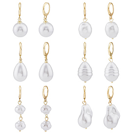 6 пара 6 стильные серьги с подвеской из натурального жемчуга, золотые латунные украшения для женщин