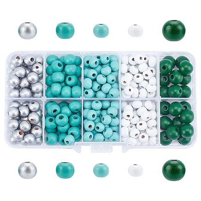 260Pcs 5 Style Wooden Beads, Round