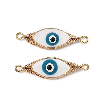 Подвески-коннекторы в виде конского глаза из натуральной пресноводной раковины с медной обмоткой в виде елочки, белые