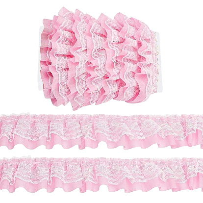 5M Double-Layer Pleated Polyester Chiffon Lace Trim, for Costume Decoration, with 1Pc Display Cards