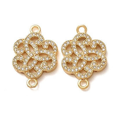 Breloques de connecteur en laiton micro pavé de zircone cubique transparente, liens de fleurs, crémaillère plaquage, plaqué longue durée, sans cadmium et sans plomb