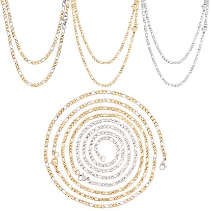 6Pcs 3 Colors 304 Stainless Steel Figaro Chain Necklace Making