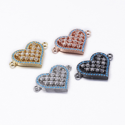 Brass Micro Pave Cubic Zirconia Links, Heart