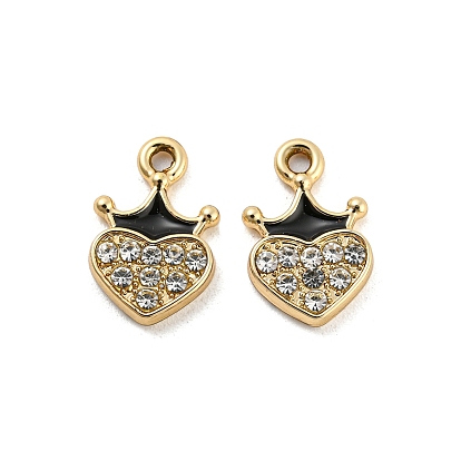 UV Plating Alloy Enamel Pendants, with Crystal Rhinestone, Heart with Crown Charms