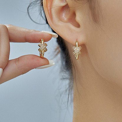 Элегантные латунные серьги-кольца с прозрачным кубическим цирконием в форме буквы Х