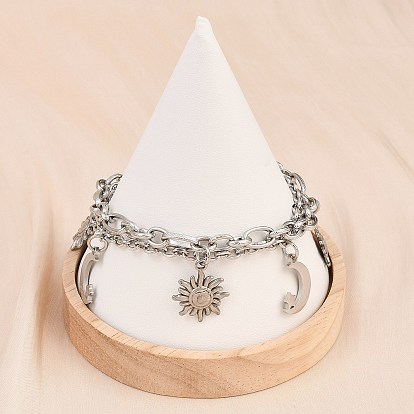 304 из нержавеющей стали браслеты многожильных, браслеты с подвесками для женщин, Вс & луна