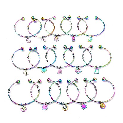 304 Stainless Steel Cuff Bangles, Torque Bangles, Mixed Shapes Charm Bangles