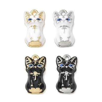 Alloy Enamel Pendants, Cat Shape Charms, Rack Plating, Cadmium Free & Nickel Free & Lead Free, Golden/Platinum