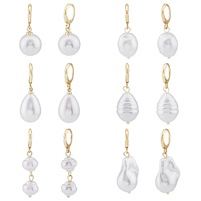 6 пара 6 стильные серьги с подвеской из натурального жемчуга, золотые латунные украшения для женщин