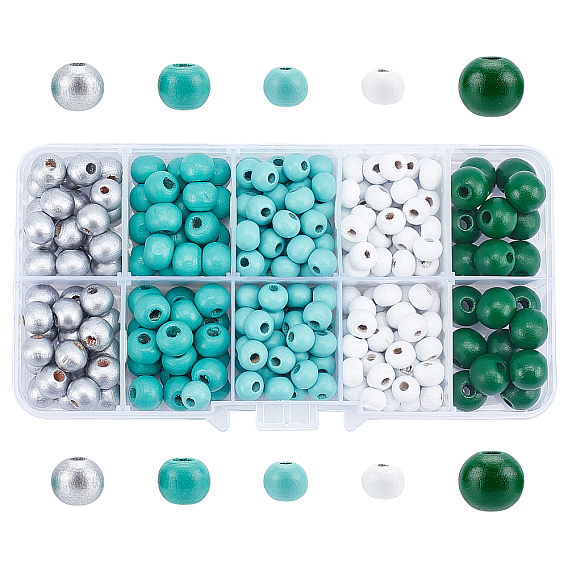 260Pcs 5 Style Wooden Beads, Round