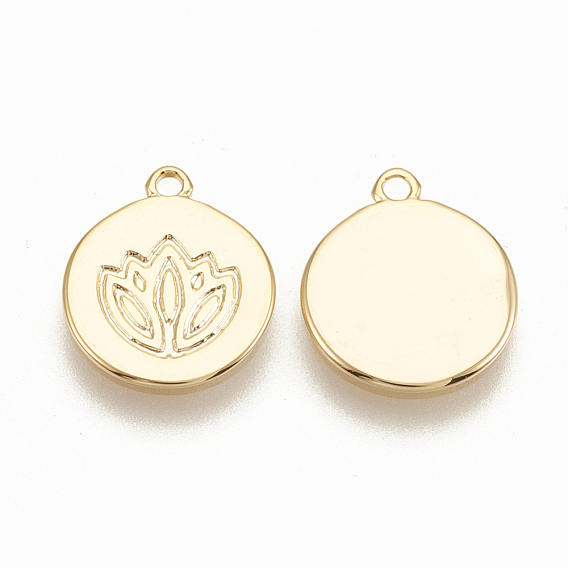 Charmes en laiton, plat et circulaire avec fleur, sans nickel, réel 18 k plaqué or