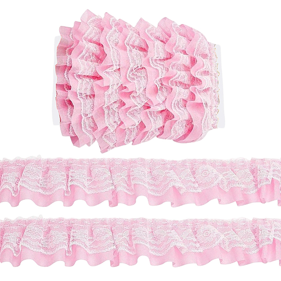 5M Double-Layer Pleated Polyester Chiffon Lace Trim, for Costume Decoration, with 1Pc Display Cards