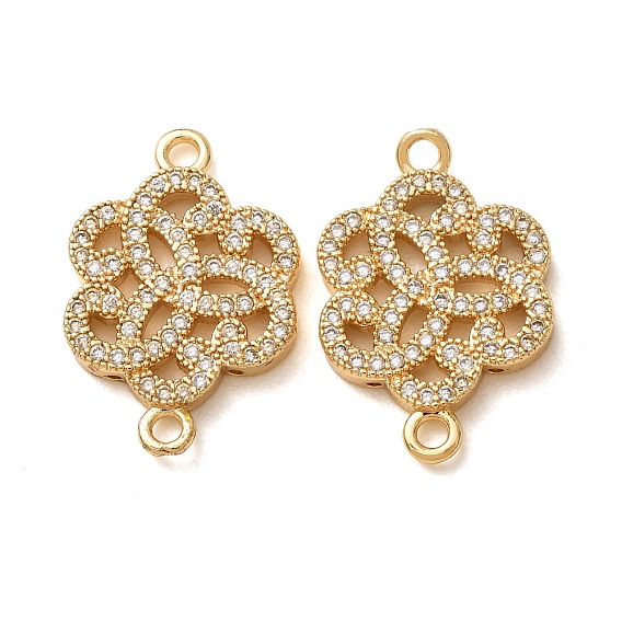 Dijes de conector de zirconia cúbica transparente con micro pavé de latón, enlaces de flores, chapado en rack, larga duración plateado, sin plomo y cadmio