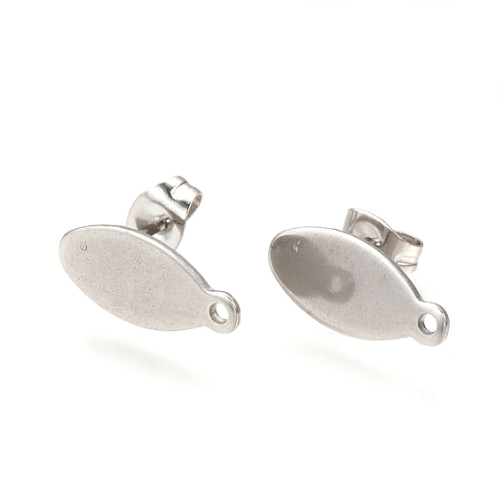 304 Stainless Steel Stud Earring Findings, with Loop and Flat Plate, Ear Nuts/Earring Backs, Oval