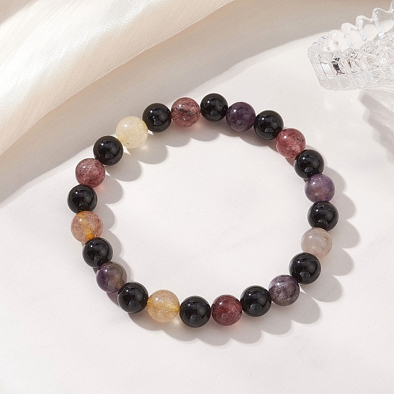 Эластичные браслеты из натуральных бусин черного оникса и ауралита для женщин, круглые