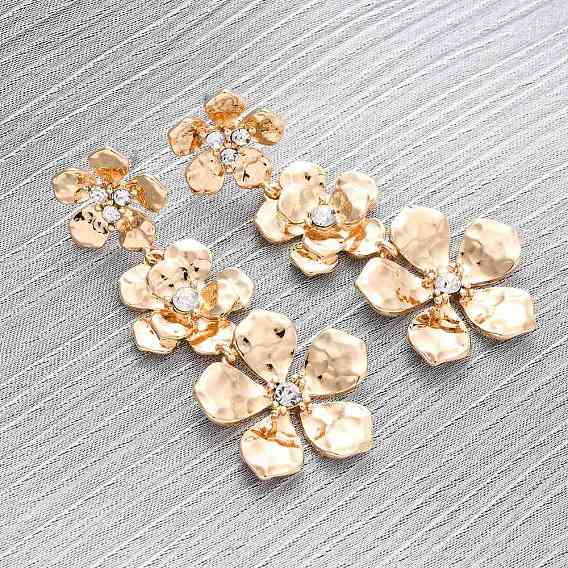 Серьги-гвоздики из цинкового сплава с цветком, со стразами, 304 штифты из нержавеющей стали