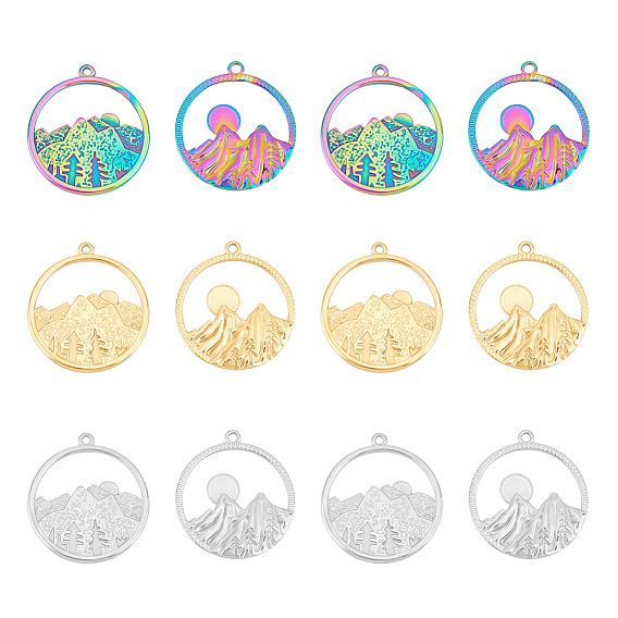 12 шт 6 стили 304 подвески из нержавеющей стали, кольцо с подвесками горы и солнца