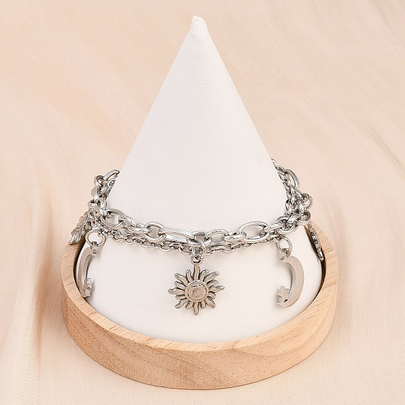 304 из нержавеющей стали браслеты многожильных, браслеты с подвесками для женщин, Вс & луна