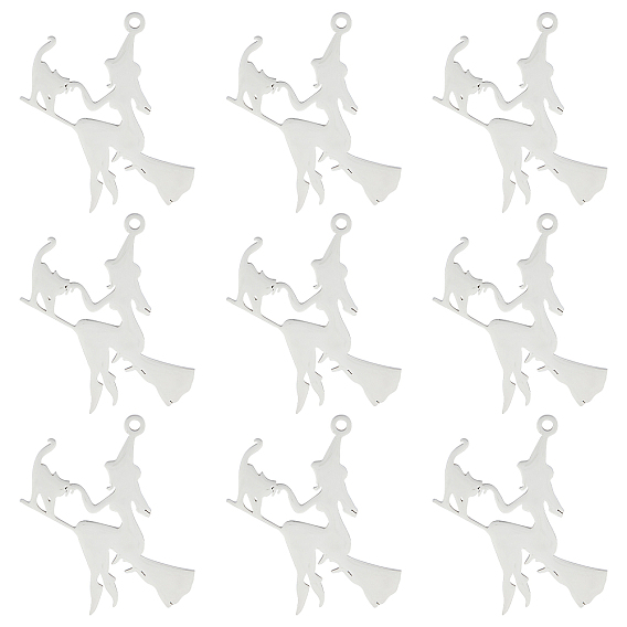 10 шт. ионное покрытие на Хэллоуин (IP) 201 подвески из нержавеющей стали, лазерная резка, ведьма с кошкой