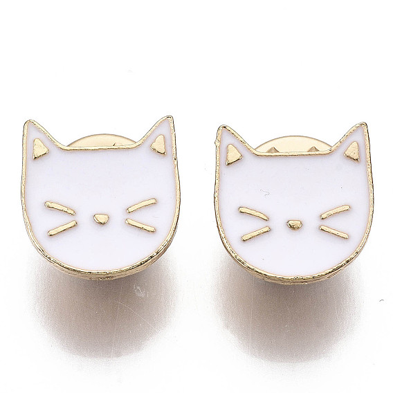 Broches en alliage, broche en émail, avec embrayages papillon, forme de chat, or et de lumière