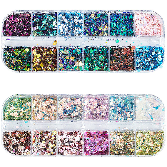 2 сумки 2 цвета 12 сетчатый дизайн ногтей с пайетками и пайетками для животных и пресса, чешуйчатая пайетка, для украшения маникюра