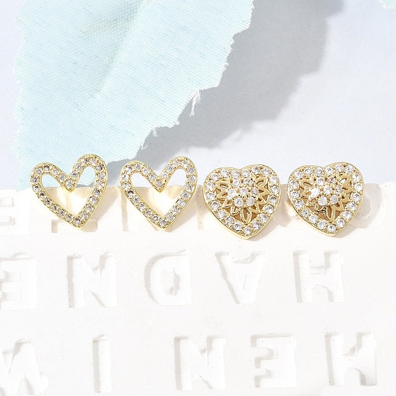Серьги-гвоздики в форме сердца ко Дню святого Валентина из латуни с микропаве из прозрачных кубических цирконий, без кадмия и без свинца, долговечный, стойки покрытие