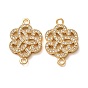 Dijes de conector de zirconia cúbica transparente con micro pavé de latón, enlaces de flores, chapado en rack, larga duración plateado, sin plomo y cadmio