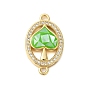 Rack Plating Brass Micro Pave Clear Cubic Zirconia Oval with Spades Links Connector Charms, with Enamel & Shell, Real 18K Gold Plated, Long-Lasting Plated, Lead Free & Cadmium Free