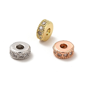Rack Plating Brass Micro Pave Cubic Zirconia Beads, Long-Lasting Plated, Cadmium Free & Lead Free, Flat Round