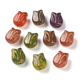 Handmade Lampwork Beads, Tulip Shape, Golden Metal Enlaced