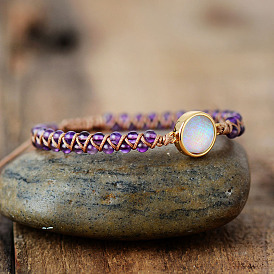 Braided Agate Purple Ethnic Style Adjustable Women's Geometric Bracelet Opal Half Face Accessory Bracelet