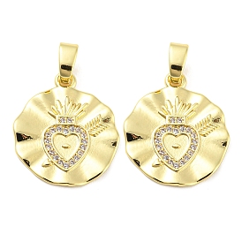 Rack Plating Brass and Cubic Zirconia Pendant, Lead Free & Cadmium Free, Heart Charm