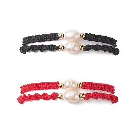2Pcs 2 Style Natural Pearl Braided Bead Bracelets Set with Nylon Cord for Women