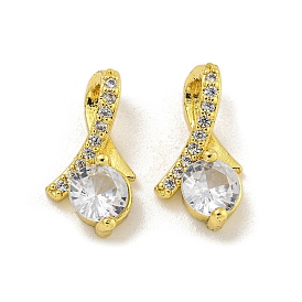 Rack Plating Brass Micro Pave Cubic Zirconia Charms, Long-Lasting Plated, Cadmium Free & Lead Free, Flat Round