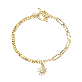 Sun Brass Clear Cubic Zirconia Charm Bracelets, Curb Chains & Paperclip Chains Bracelets for Women