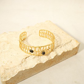 Hollow Texture Natural Stone Titanium Steel Bracelet - 18k Gold Plated Hand Ornament.