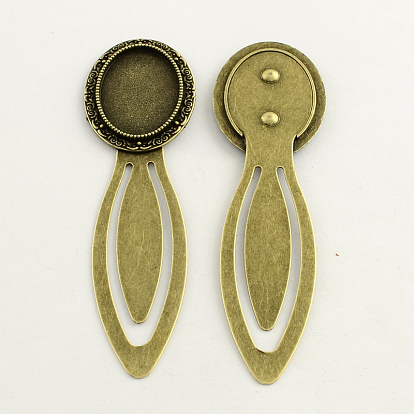 Iron Bookmark Cabochon Setting, with Alloy Oval Tray, Cadmium Free & Lead Free, 86x25x3mm, Tray: 18x25mm