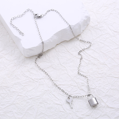 Минималистичные ожерелья с замком-ключом из нержавеющей стали для женщин