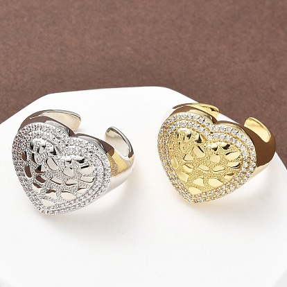 Кольца-манжеты в форме сердца из латуни с микропаве из кубического циркония для женщин, без кадмия и без свинца, стойки покрытие