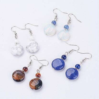 Драгоценный камень бисер мотаться серьги, с латунной крышки шарика, латуни, серьги крючки, платина