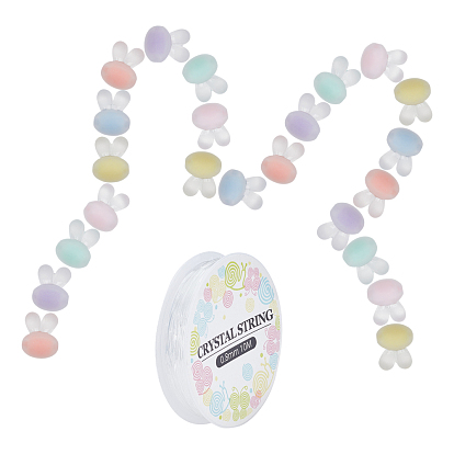 120Pcs 6 Colors Transparent Acrylic Rabbit Head Beads and 1 Roll Elastic Crystal Thread, for DIY Stretch Bracelets Making Kits
