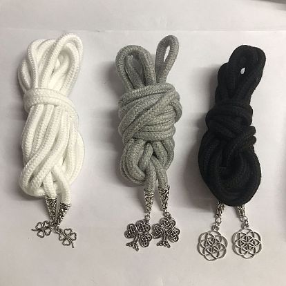 Ramilletes de muñeca de cordón de polialgodón para boda, decoraciones de fiesta, Con colgante de aleación de estilo tibetano, trébol/flor/árbol