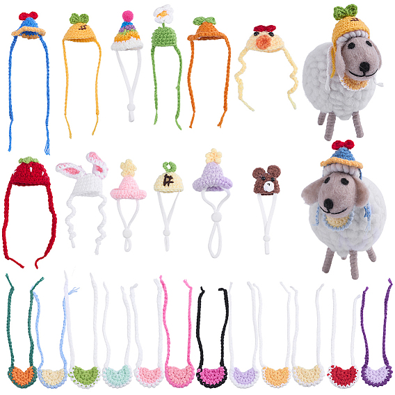 24Pcs 24 Styles Mini Cotton Doll Bib & Hat, Doll Making Supplies Decoration