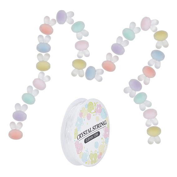 120Pcs 6 Colors Transparent Acrylic Rabbit Head Beads and 1 Roll Elastic Crystal Thread, for DIY Stretch Bracelets Making Kits