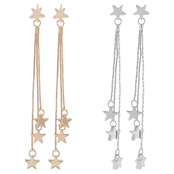 2 пары 2 цвета сплава звезды кисточки висячие серьги-гвоздики для женщин