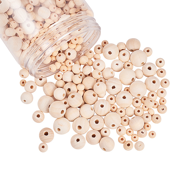Perles rondes en bois non fini
